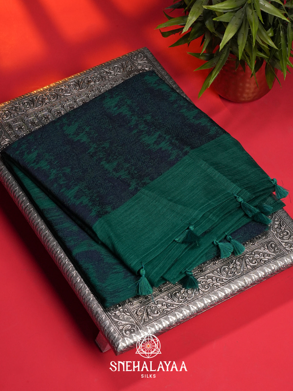 Peacock Blue Linen Saree
