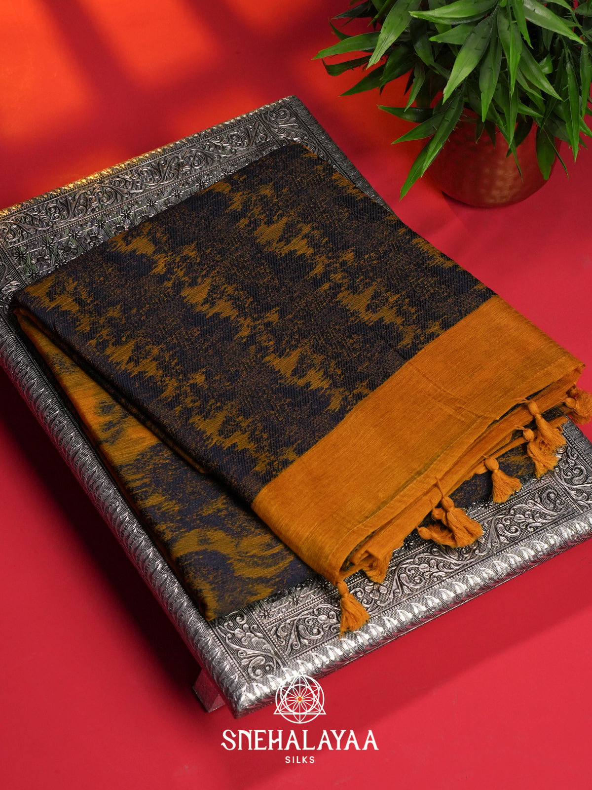 Yellow & Blue Linen Saree