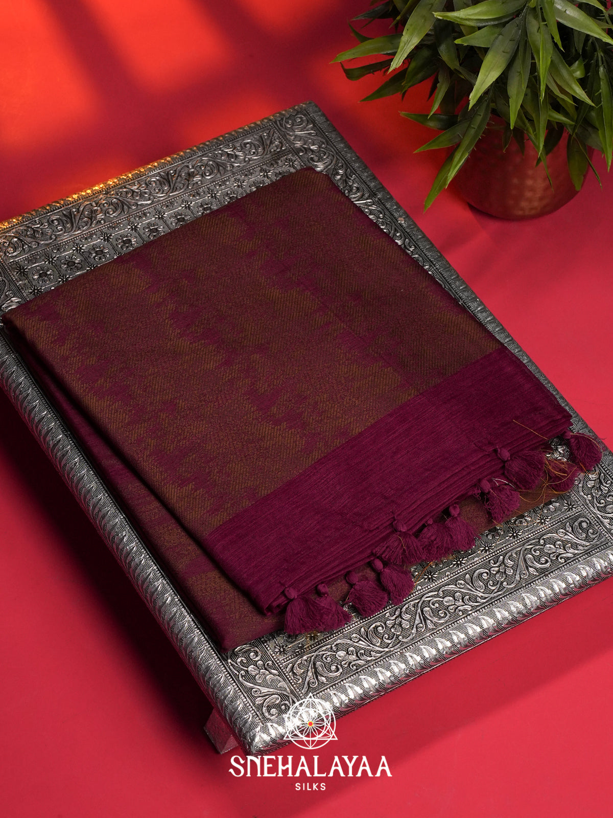 Wine Linen Saree