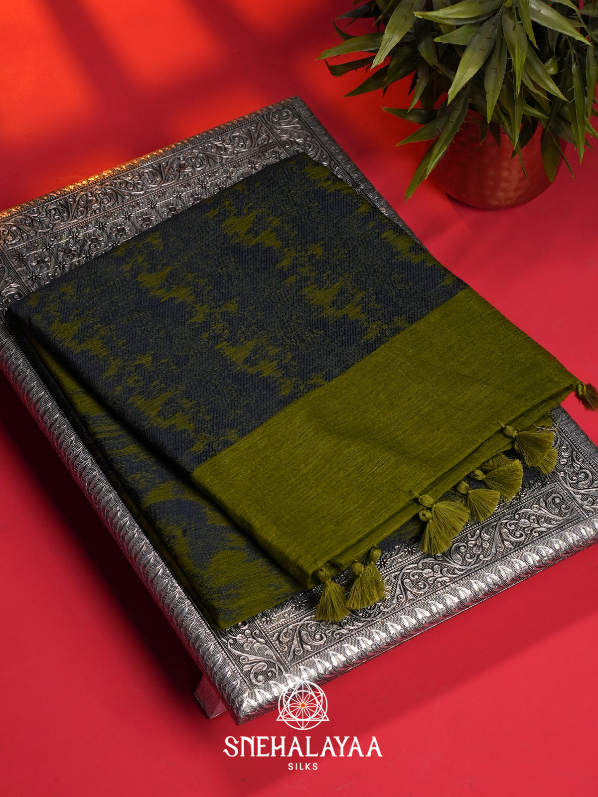 Green & Blue Linen Saree