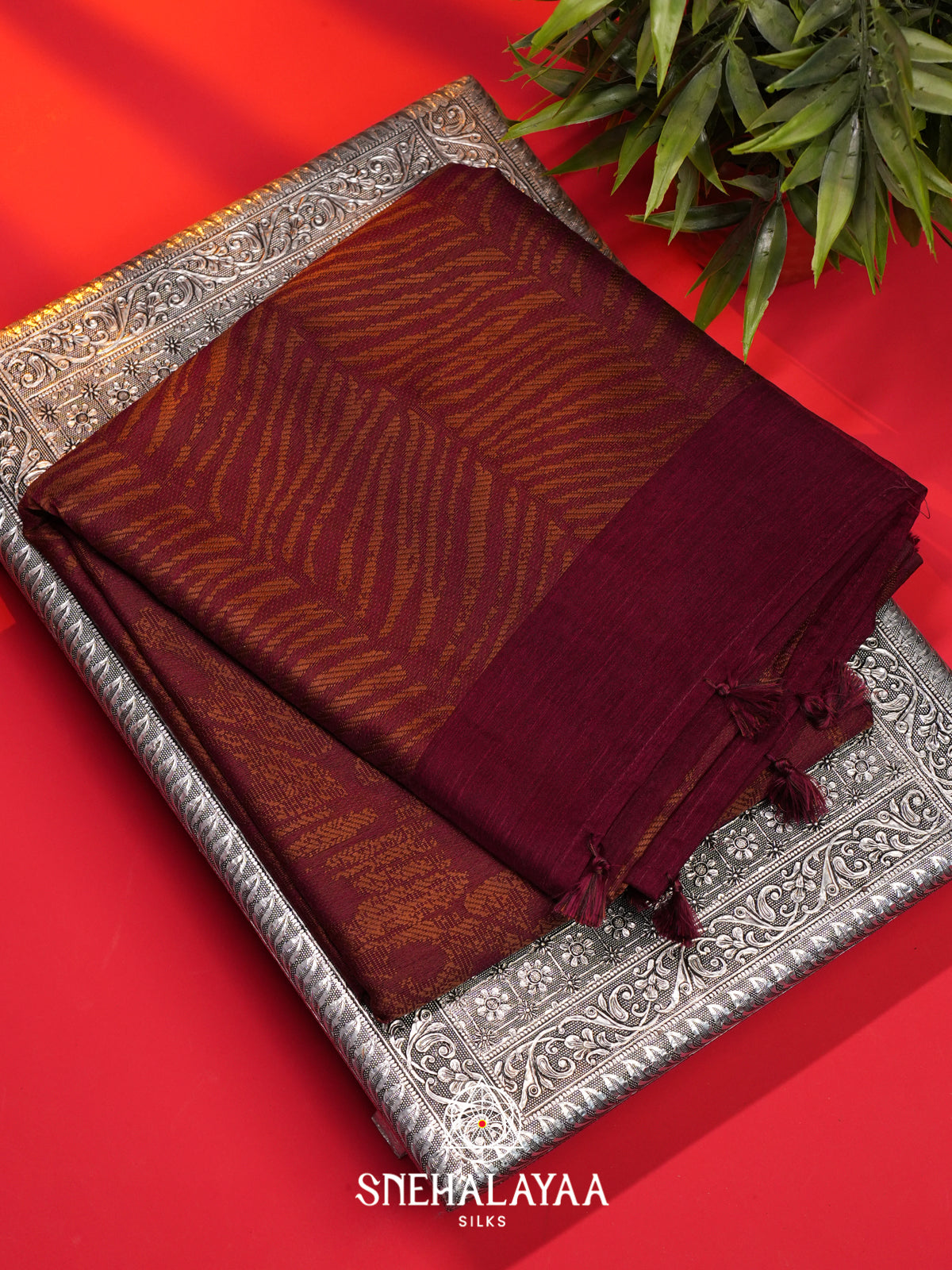 Maroon  Linen Saree