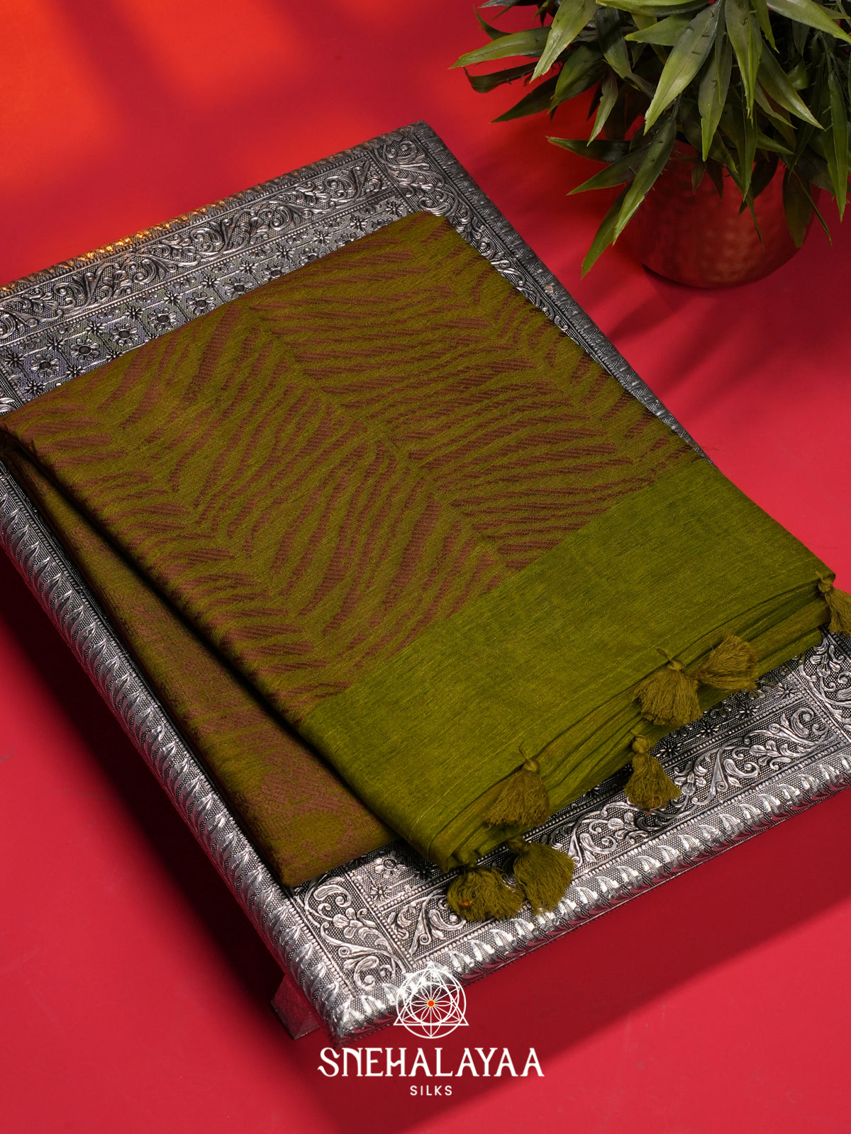 Mehendi Green Linen Saree