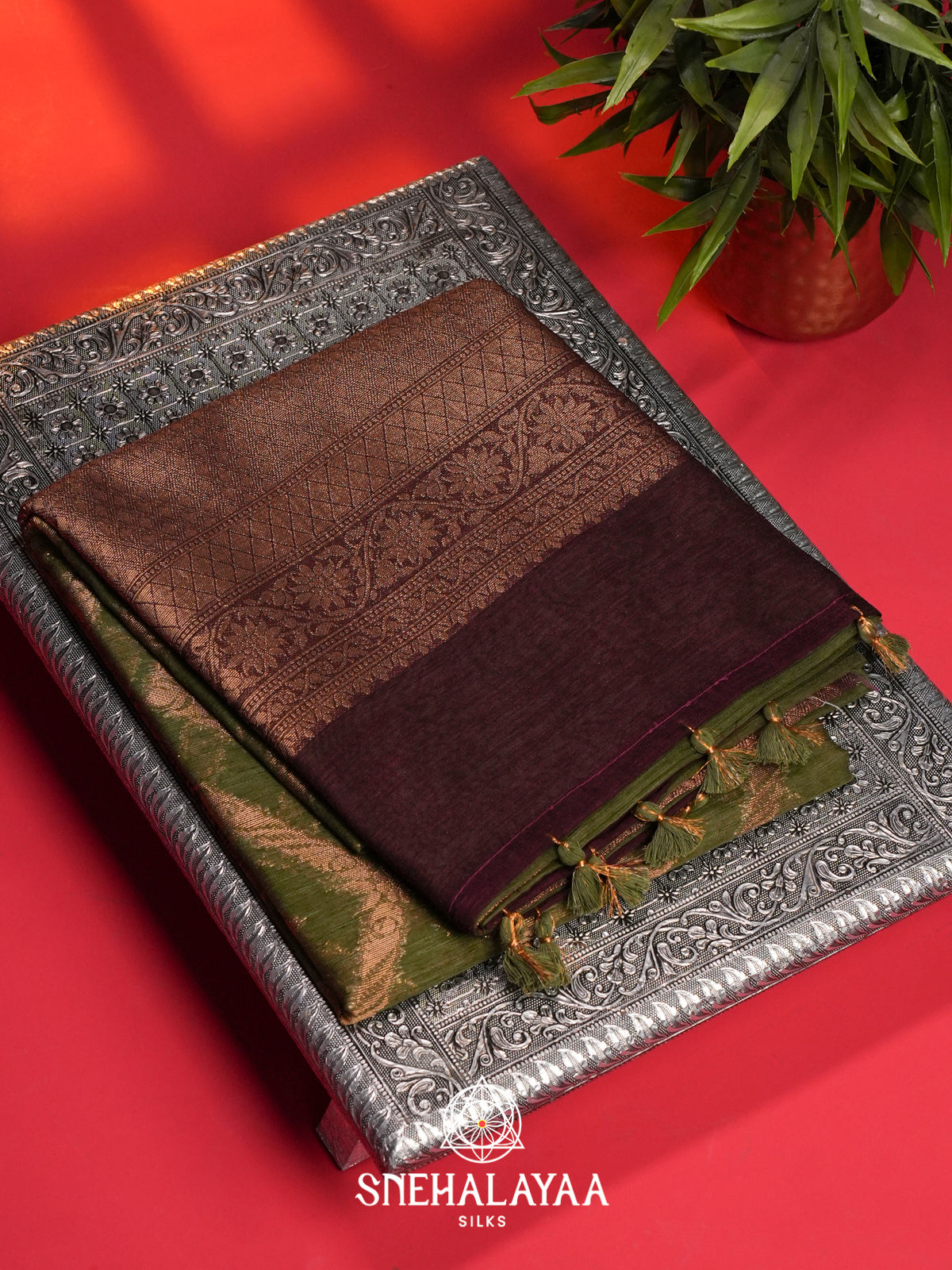 Olive Green Linen Saree