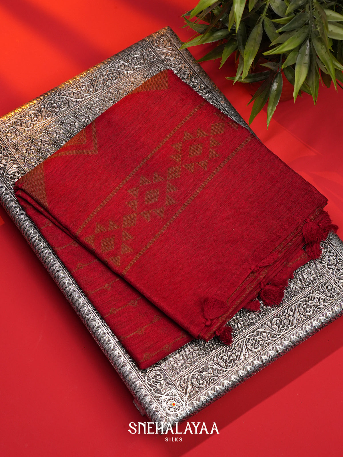Red  Linen Saree