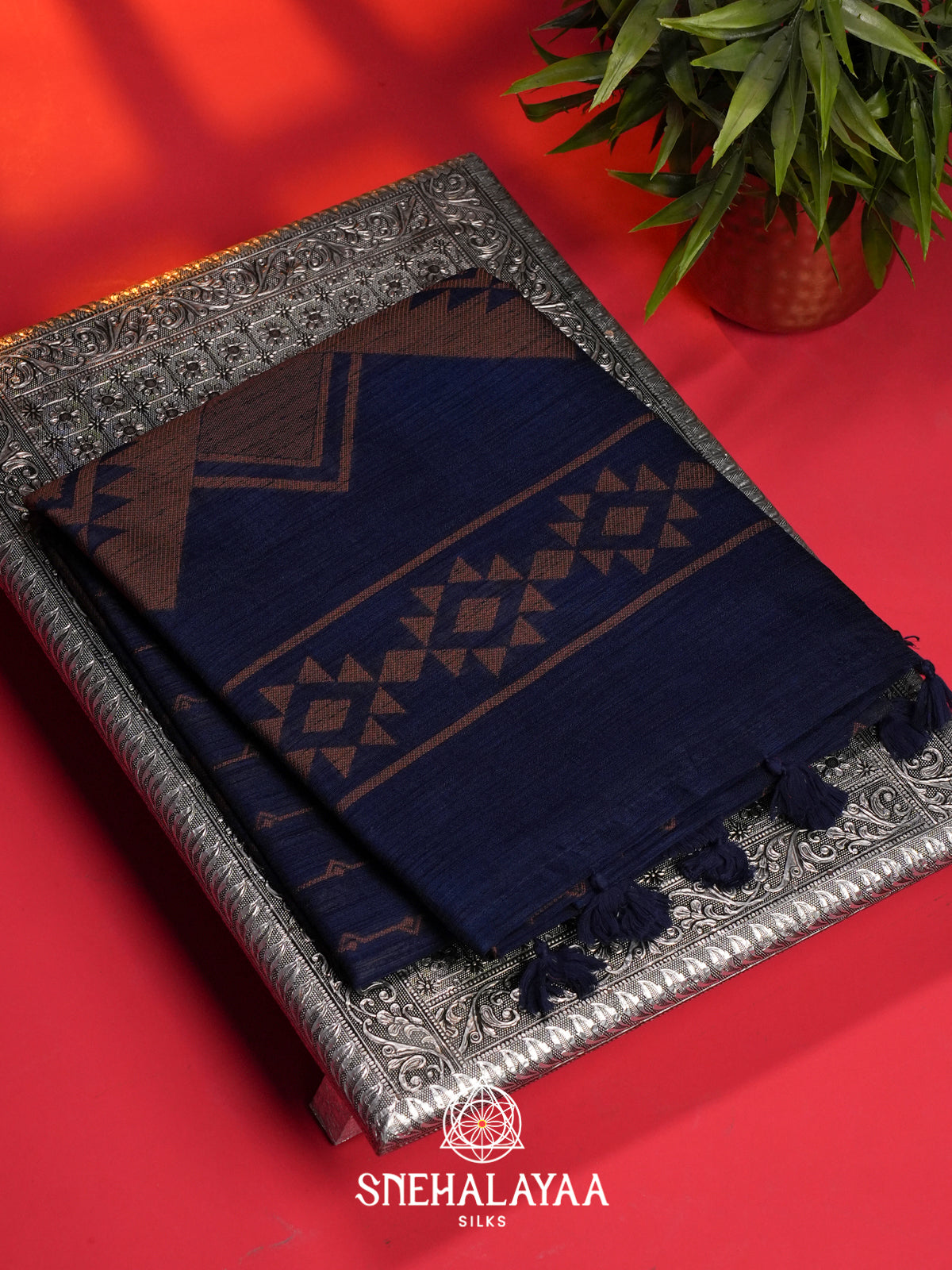Navy Blue Linen Saree