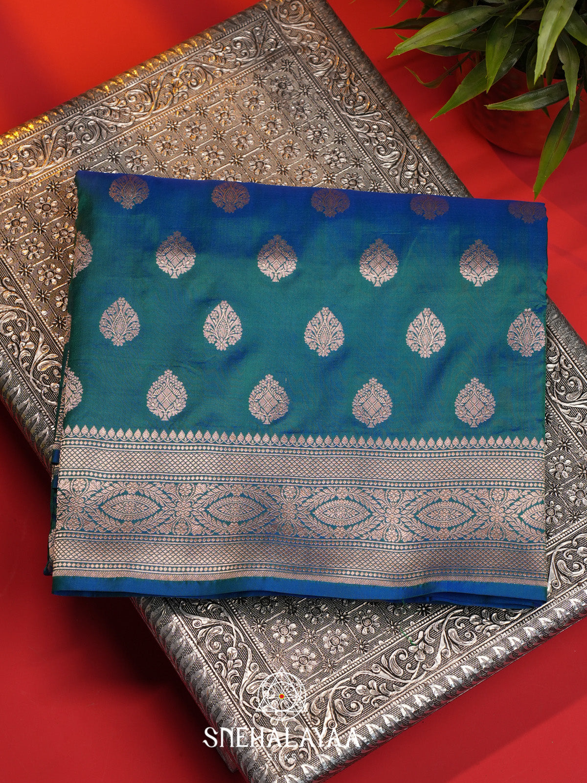 Peacock Blue Banarasi Silk Saree