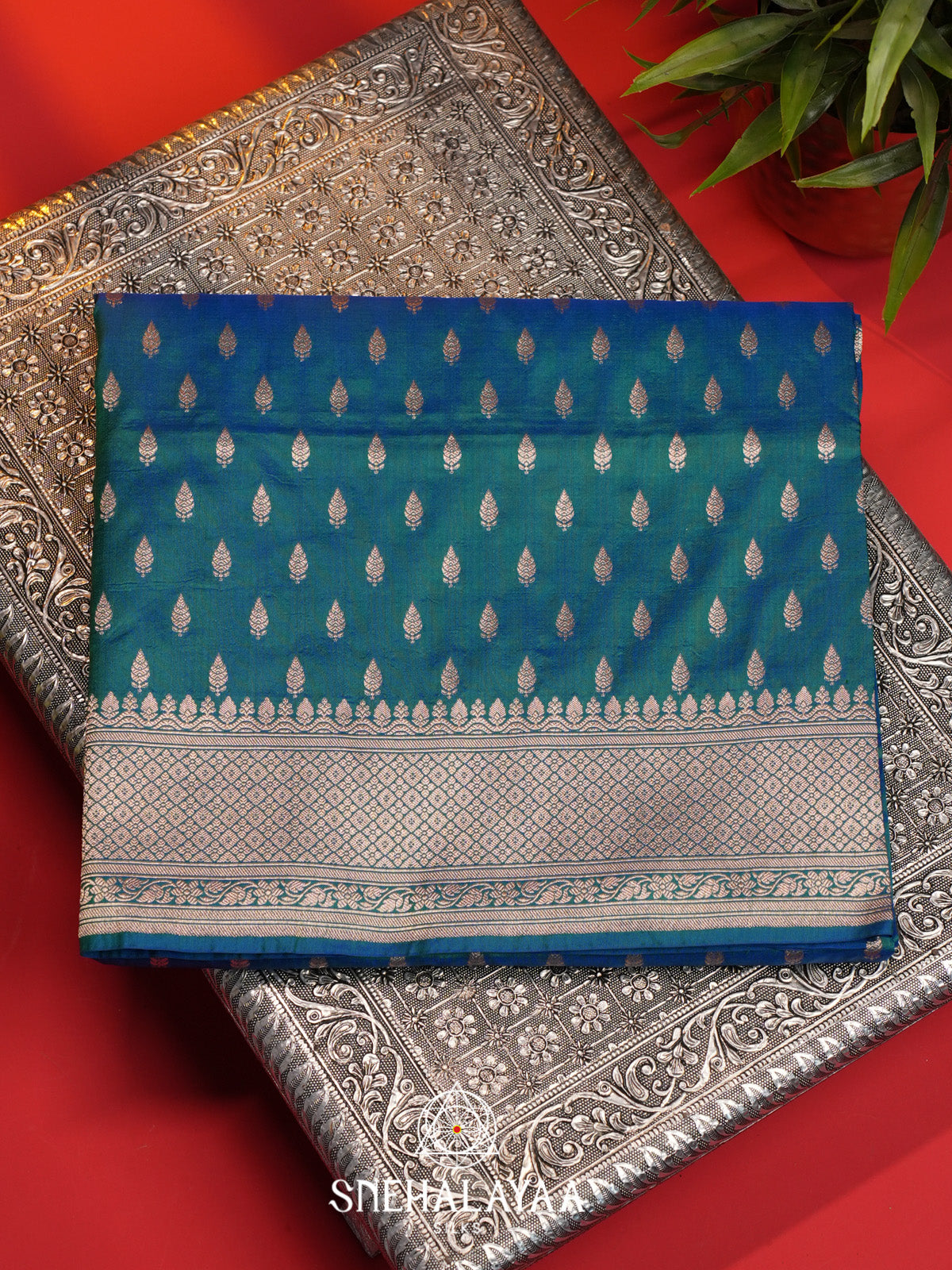 Teal Blue Banarasi Silk Saree