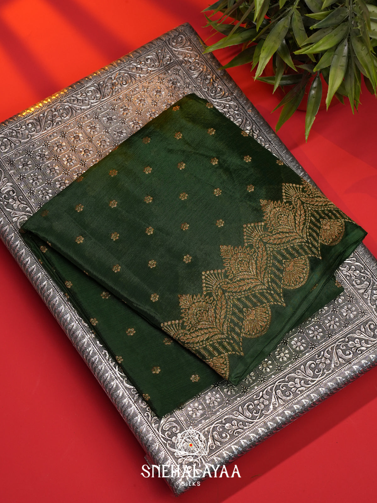Bottle Green Banaras Saree