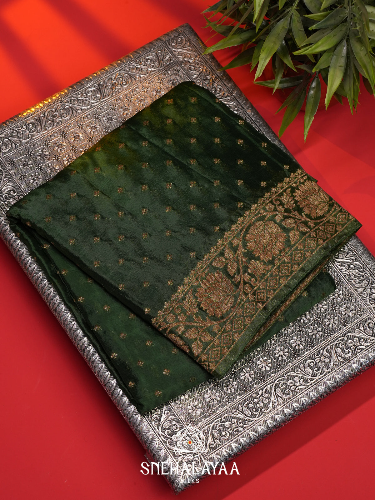 Bottle Green Banaras Saree