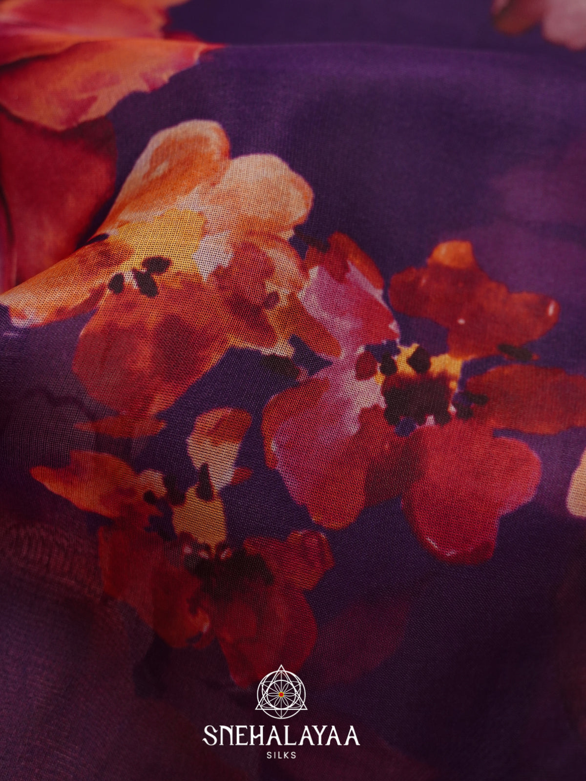 Purple Floral Printed Kora Saree