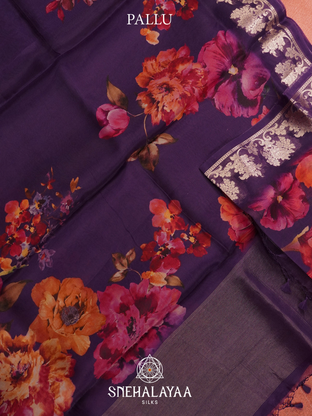 Purple Floral Printed Kora Saree