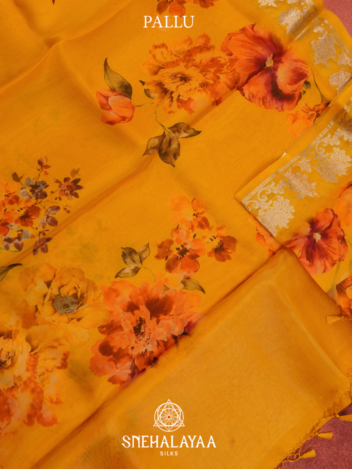 Yellow Floral Printed Kora Saree