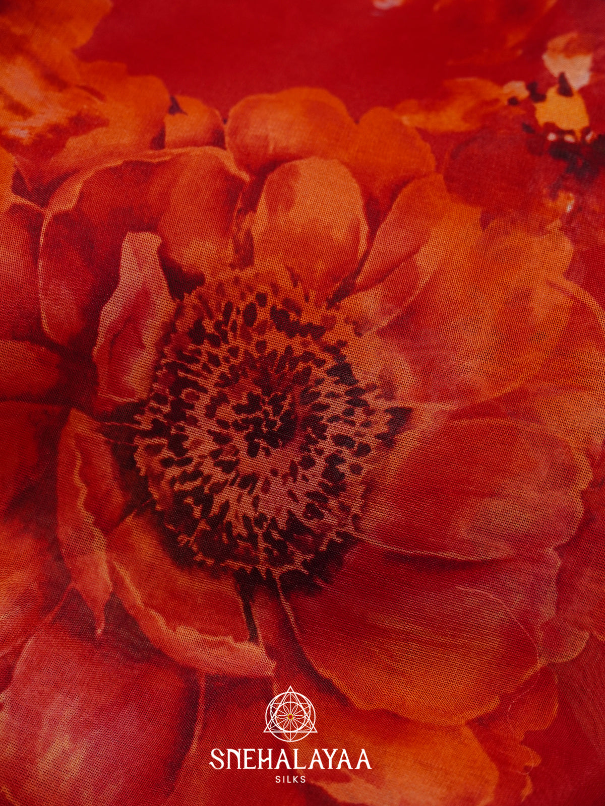Red Floral Printed Kora Saree