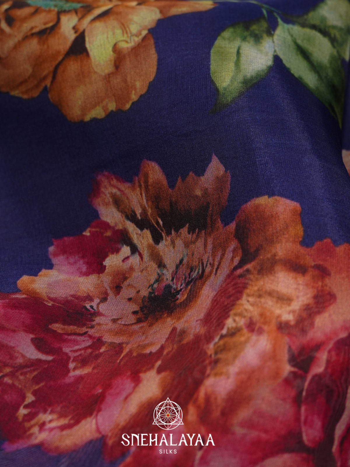 Blue Floral Printed Kora Saree