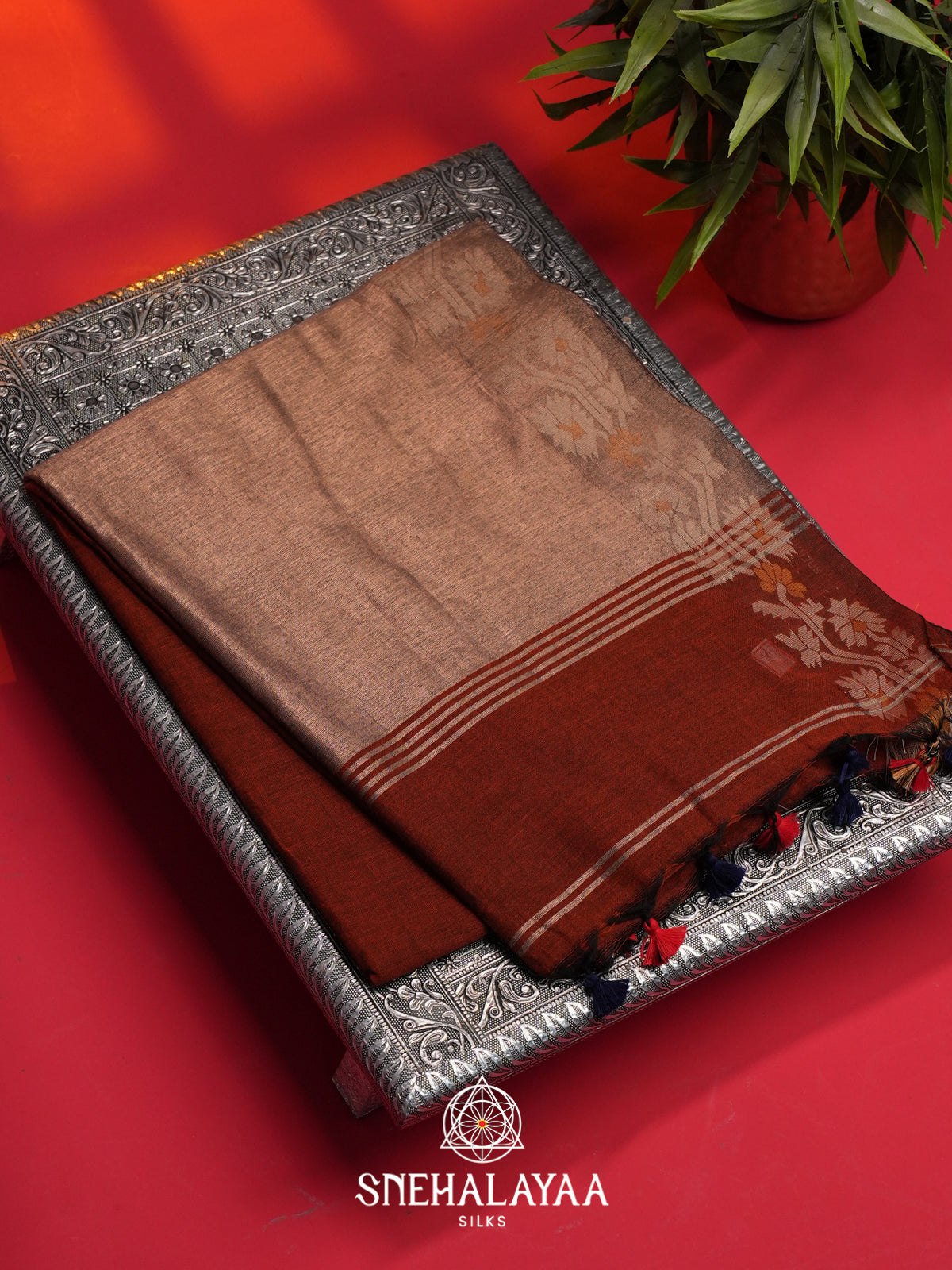 Brown  Mul Cotton Saree