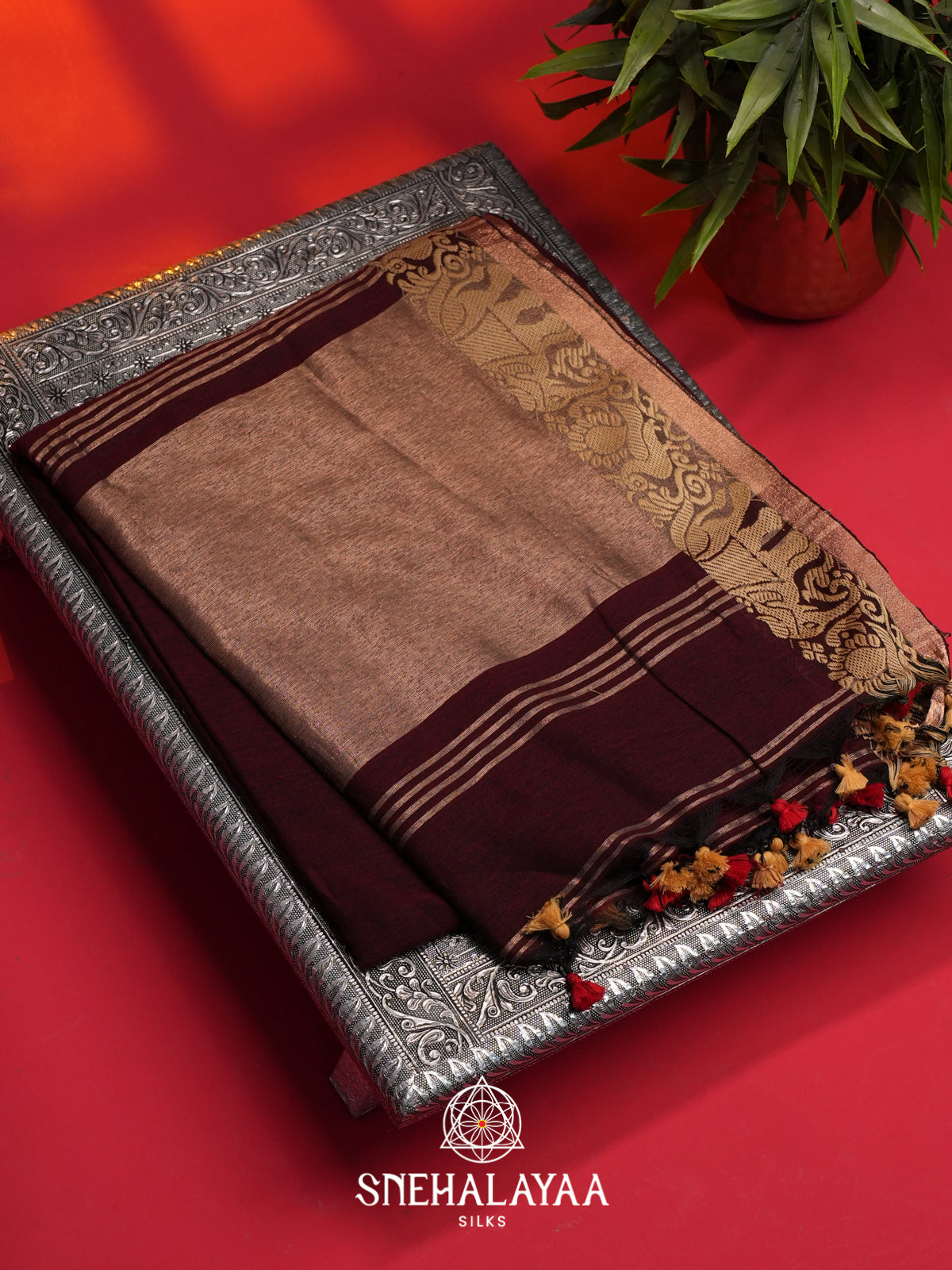 Maroon Mul Cotton Saree