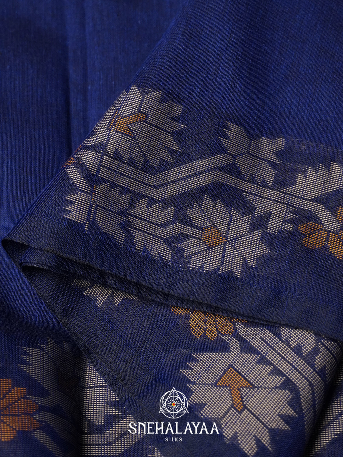Navy Blue Mul Cotton Saree