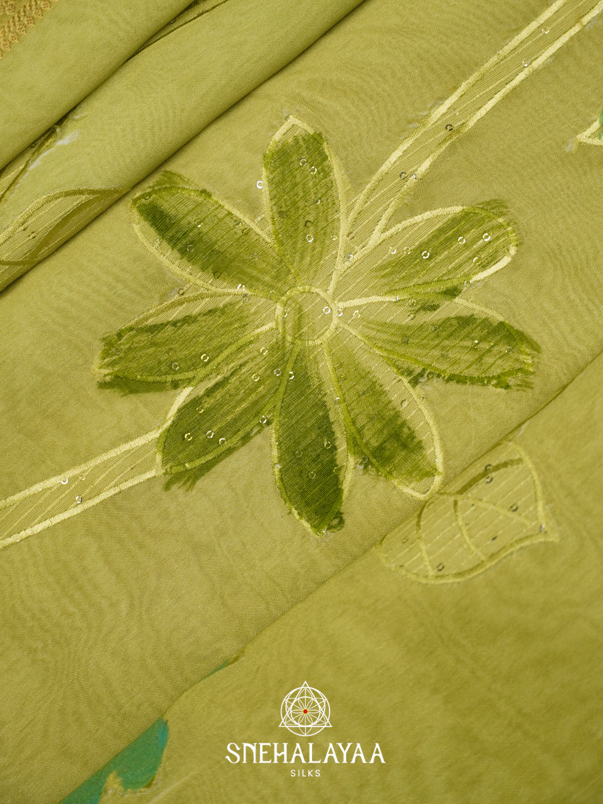 Olive Green  Semi Crepe Silk Saree