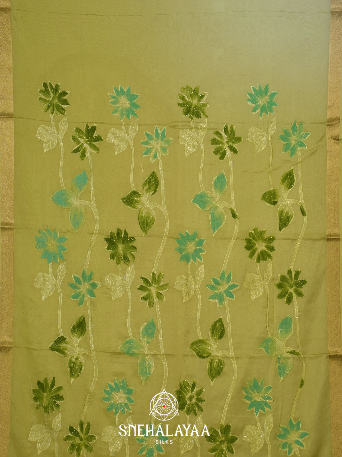 Olive Green  Semi Crepe Silk Saree