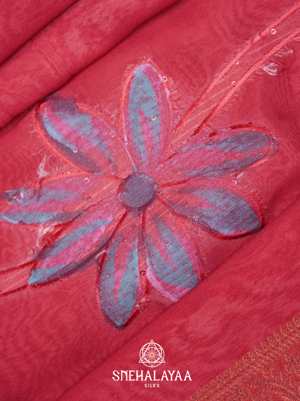 Pink  Semi Crepe Silk Saree