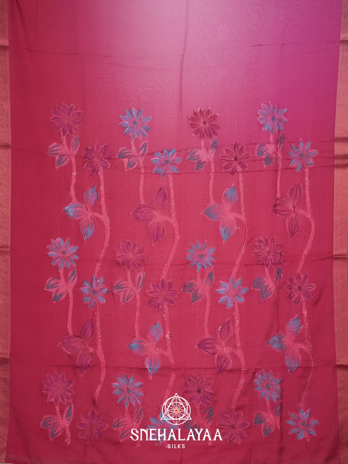 Pink  Semi Crepe Silk Saree