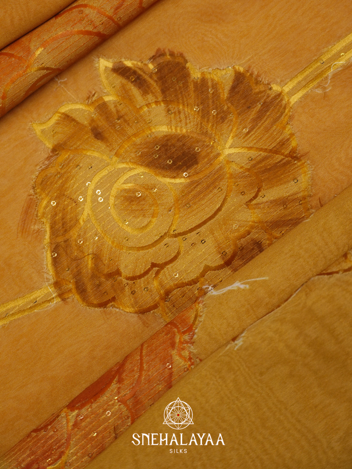 Mustard  Semi Crepe Silk Saree
