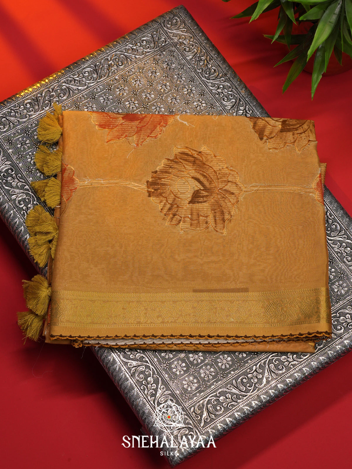 Mustard  Semi Crepe Silk Saree