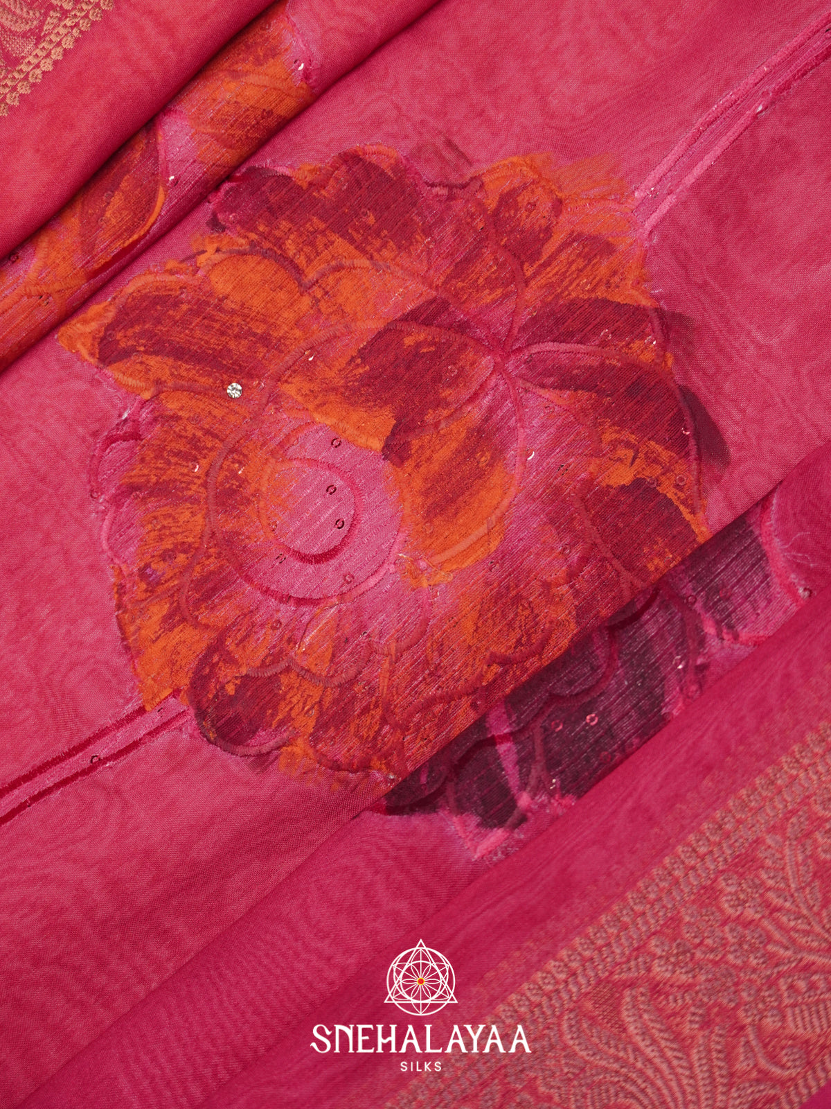 Pink  Semi Crepe Silk Saree