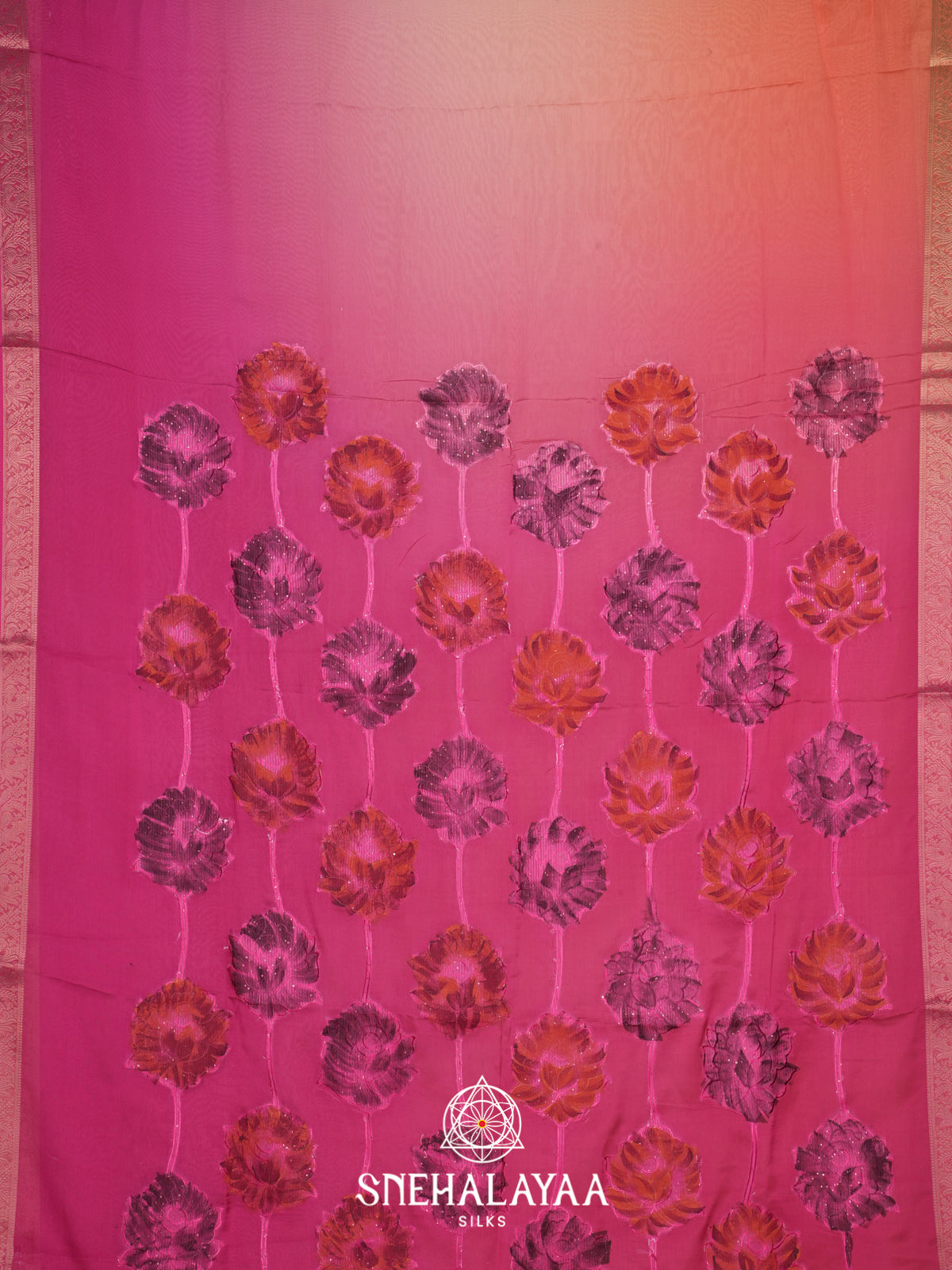 Pink  Semi Crepe Silk Saree