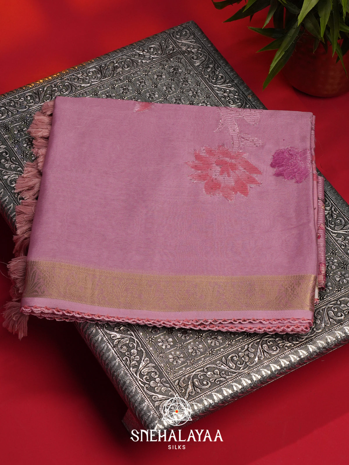 Pink Semi Crepe Silk Saree