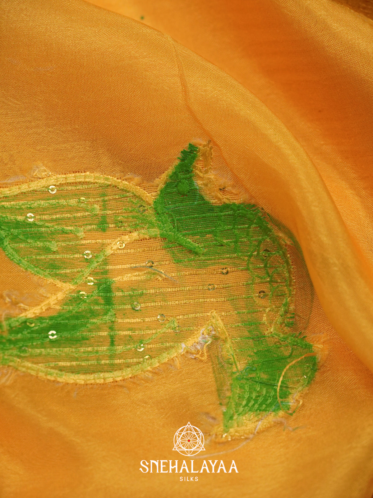 Yellow Semi Crepe Silk Saree