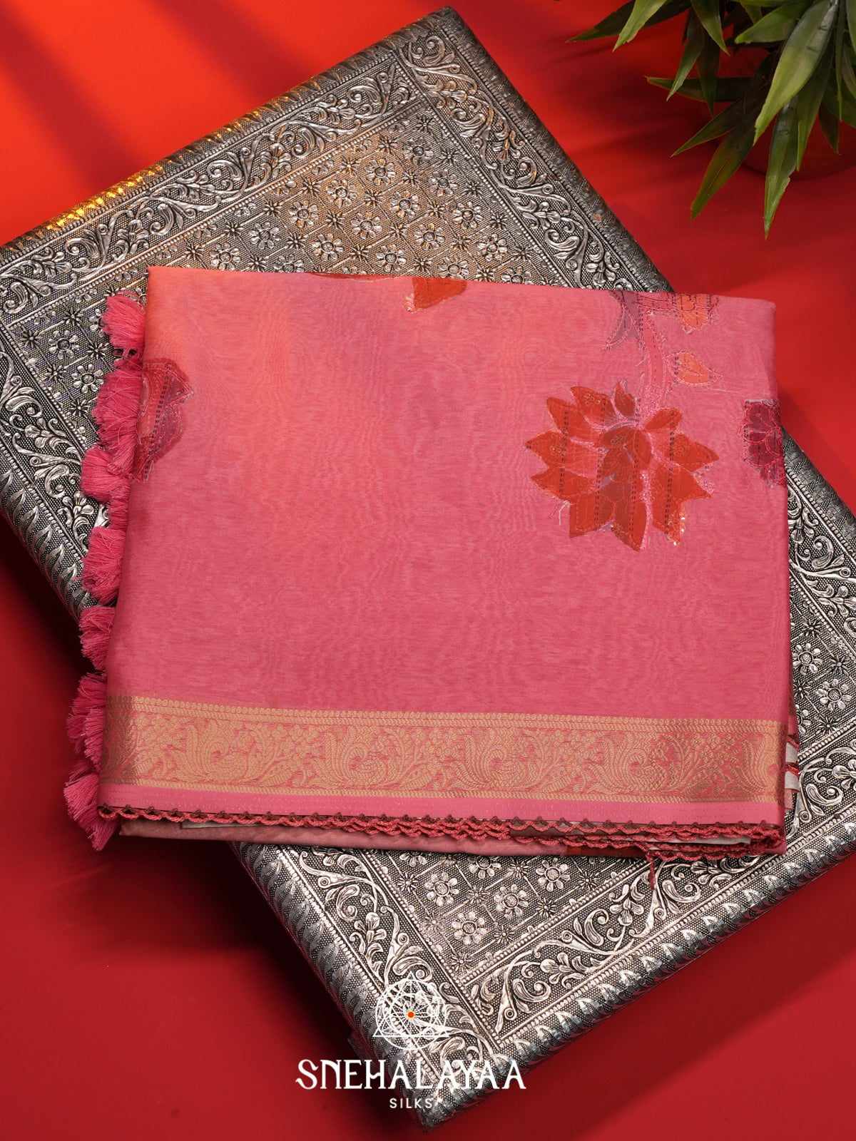 Baby Pink  Semi Crepe Silk Saree