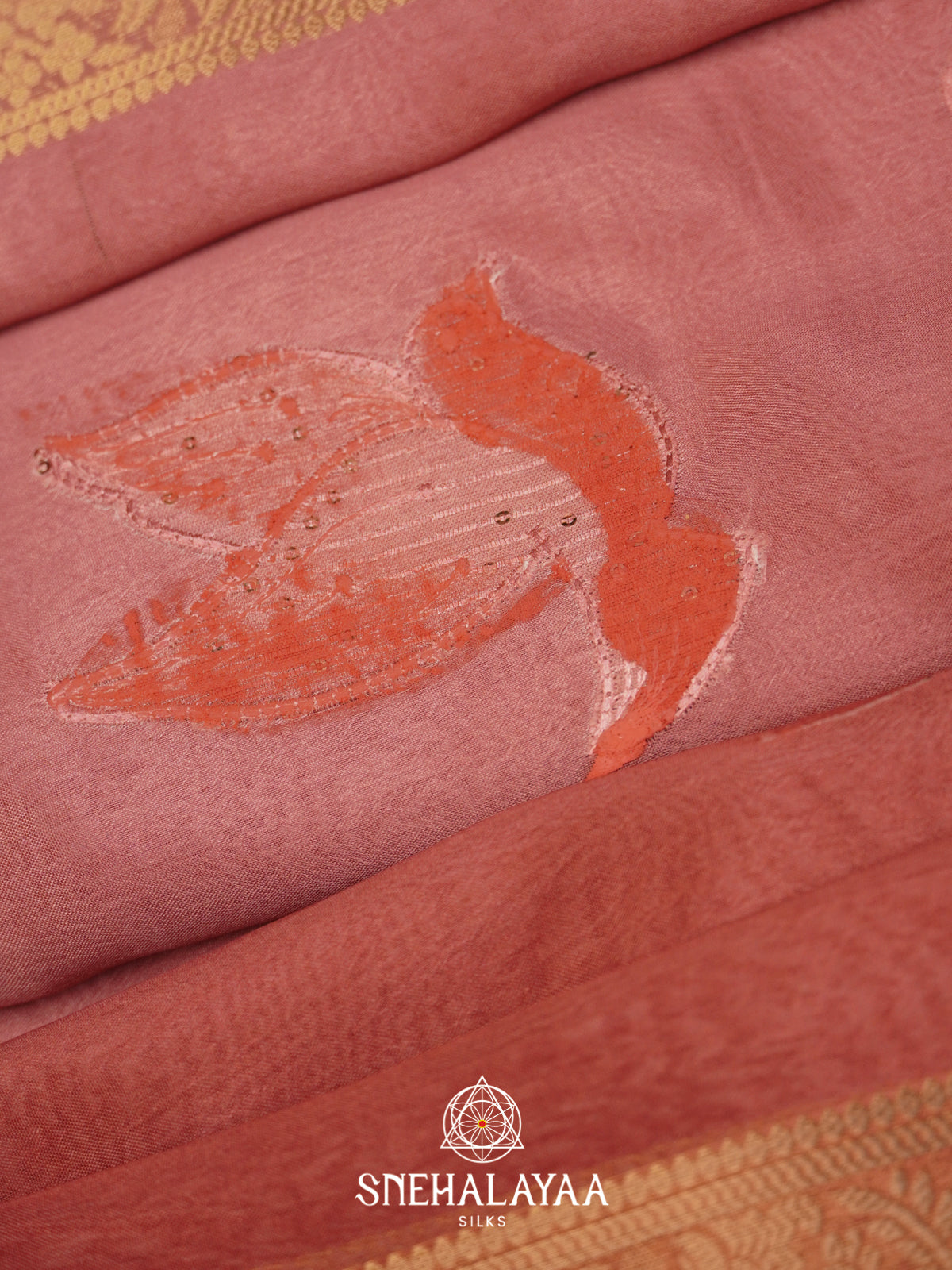 Peach  Semi Crepe Silk Saree