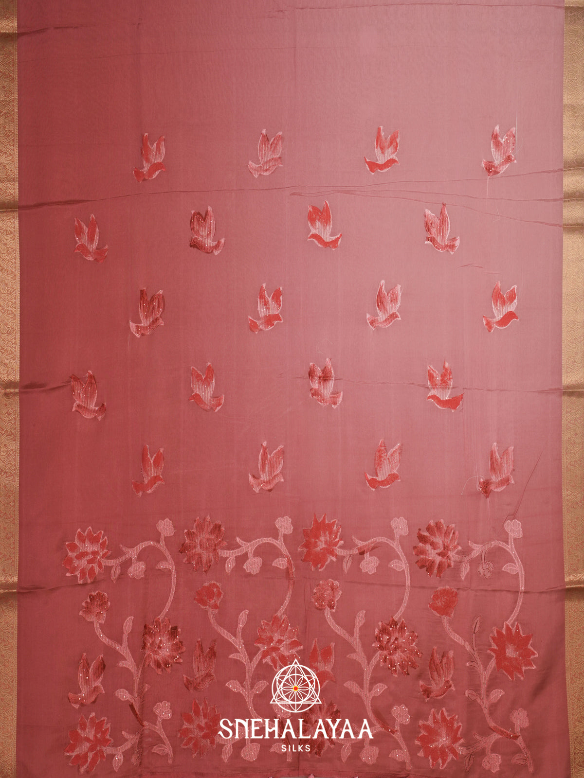 Peach  Semi Crepe Silk Saree