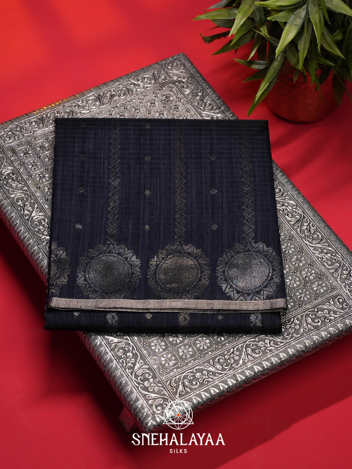 Navy Blue Tussar Saree