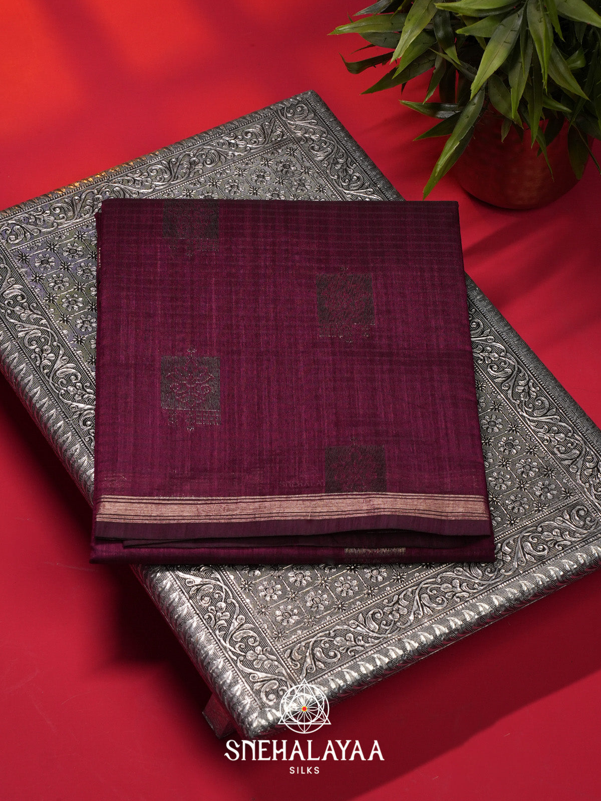 Plum Tussar Saree