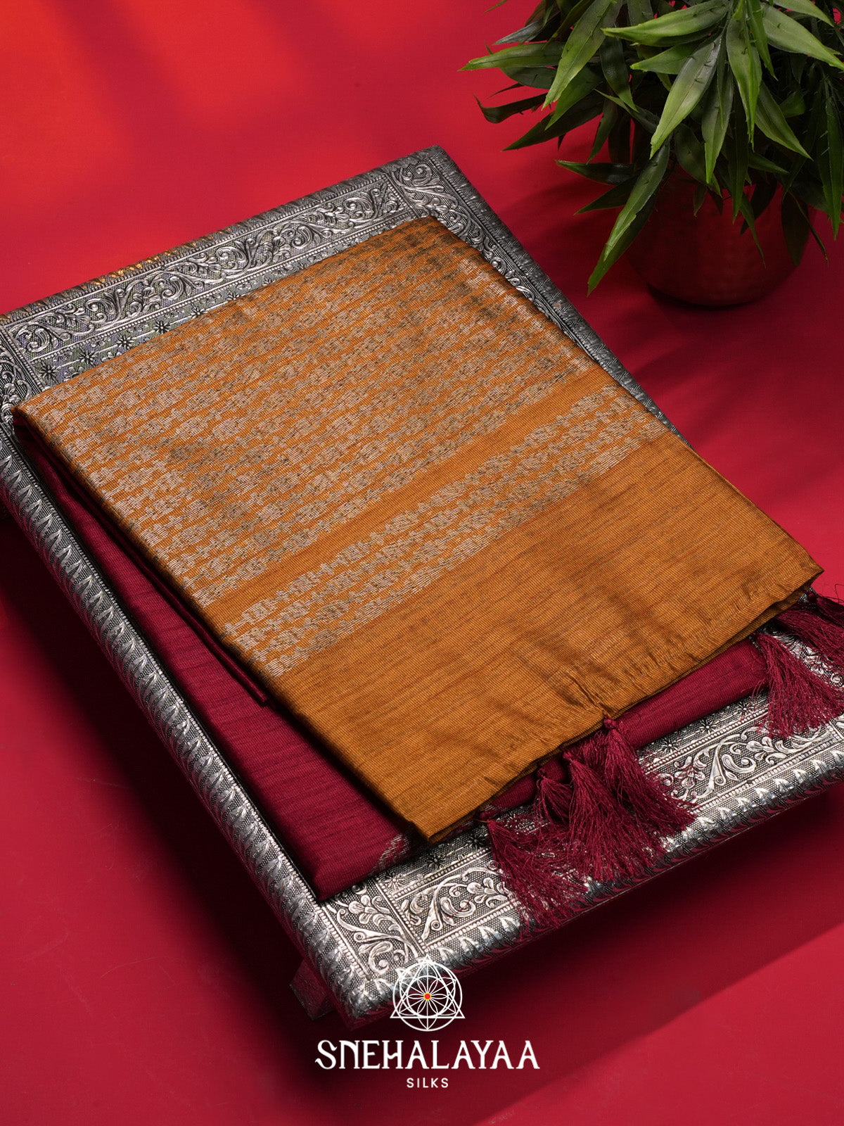 Maroon Tussar Saree