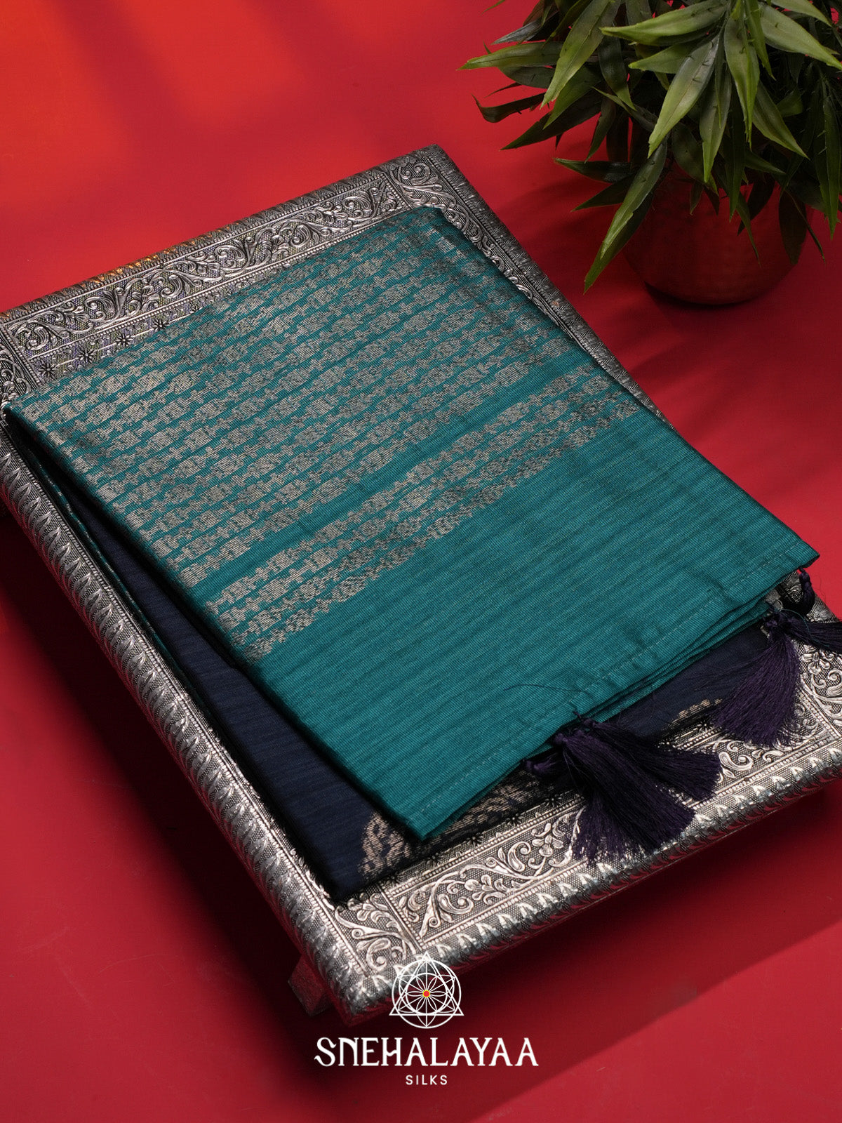 Navy Blue Tussar Saree