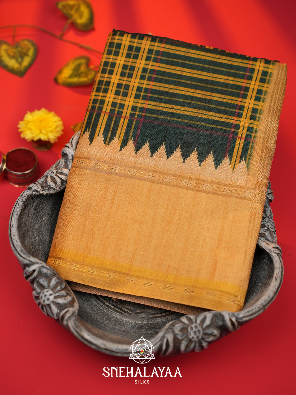 Black with Yellow Tussar Saree