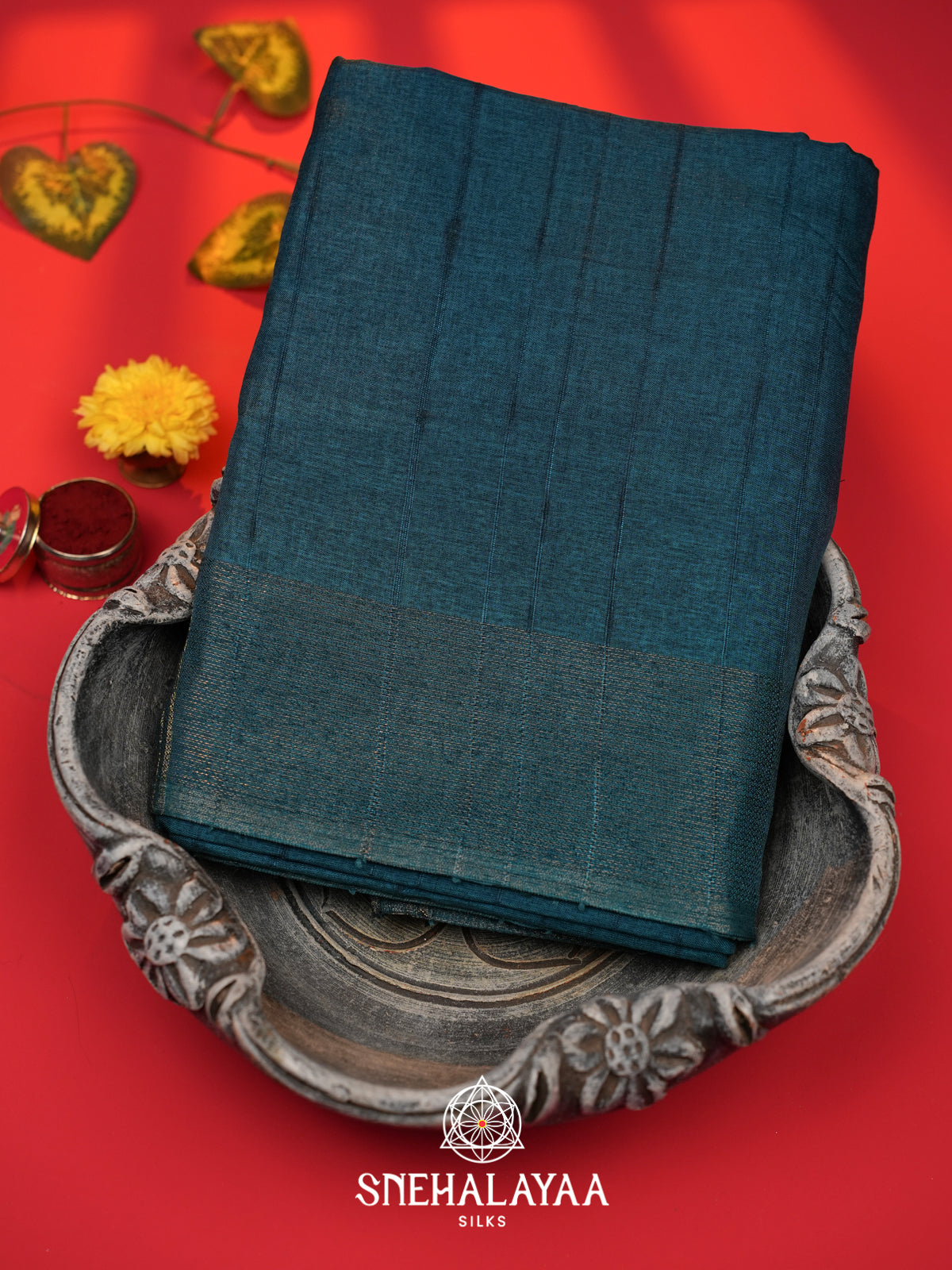 Peacock Blue Tussar Saree