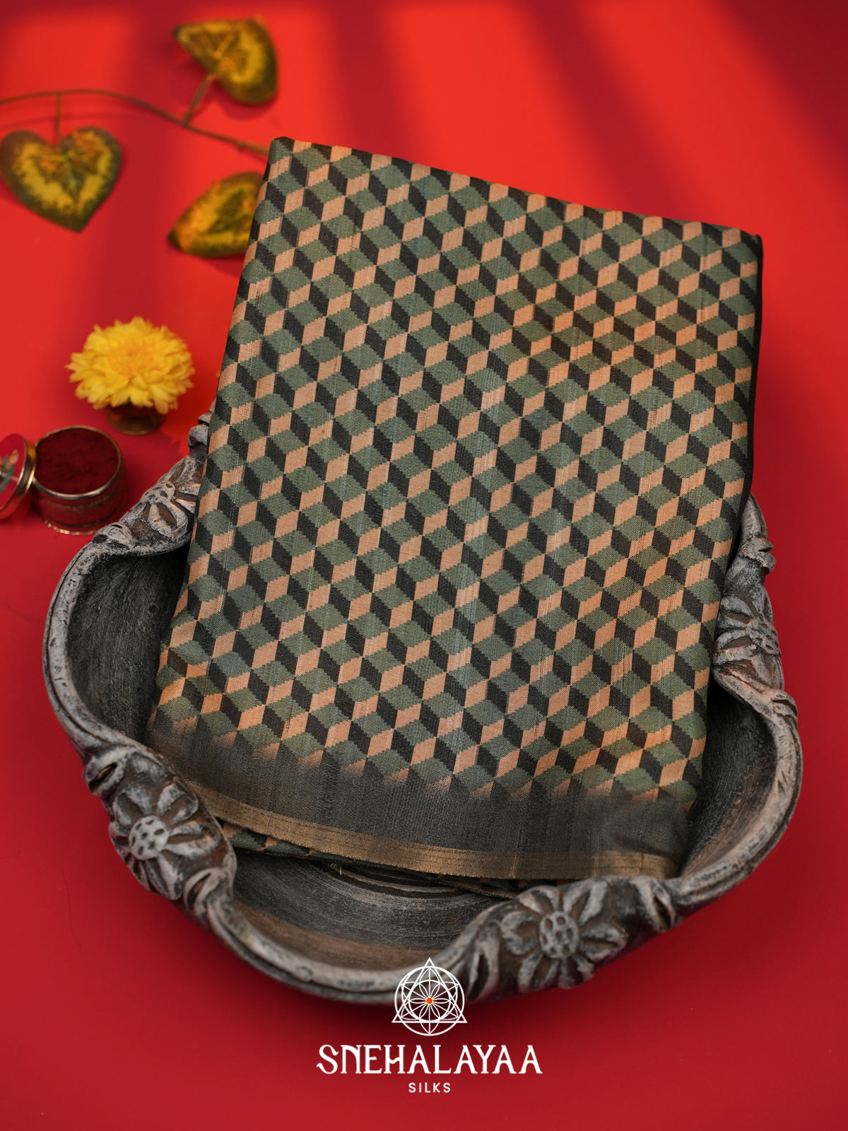Bottle Green Tussar Saree