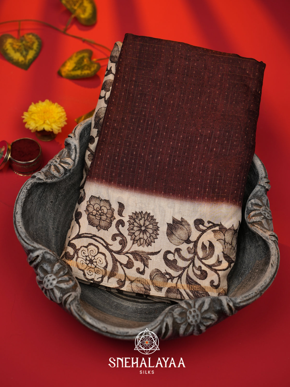Maroon Tussar Saree