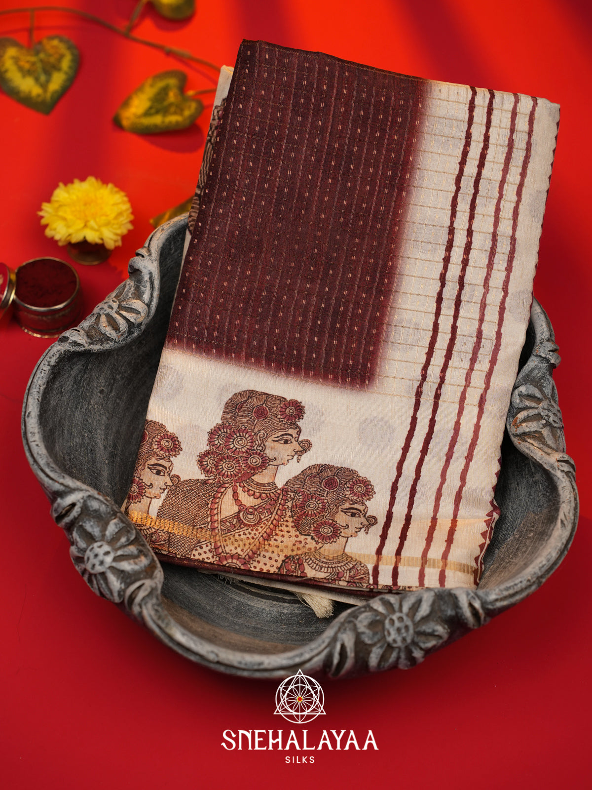 Maroon Tussar Saree
