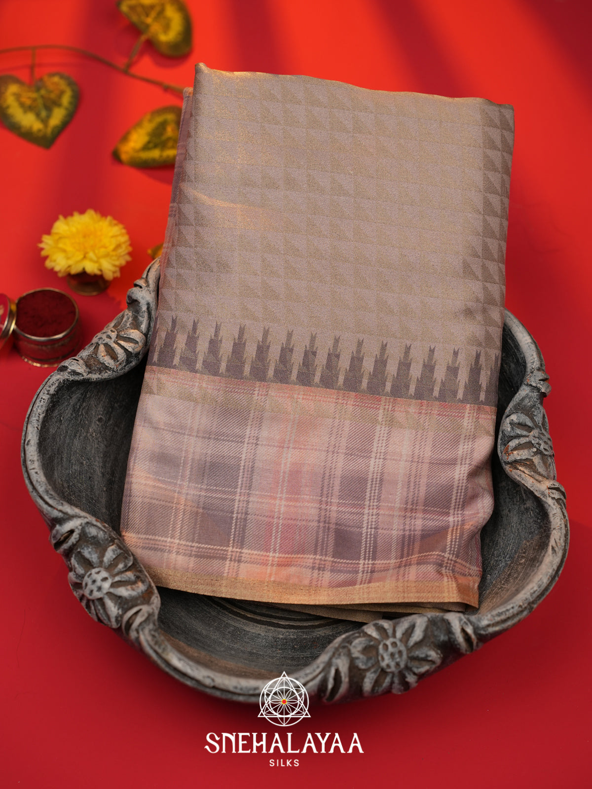 Beigy Grey  Tussar Saree
