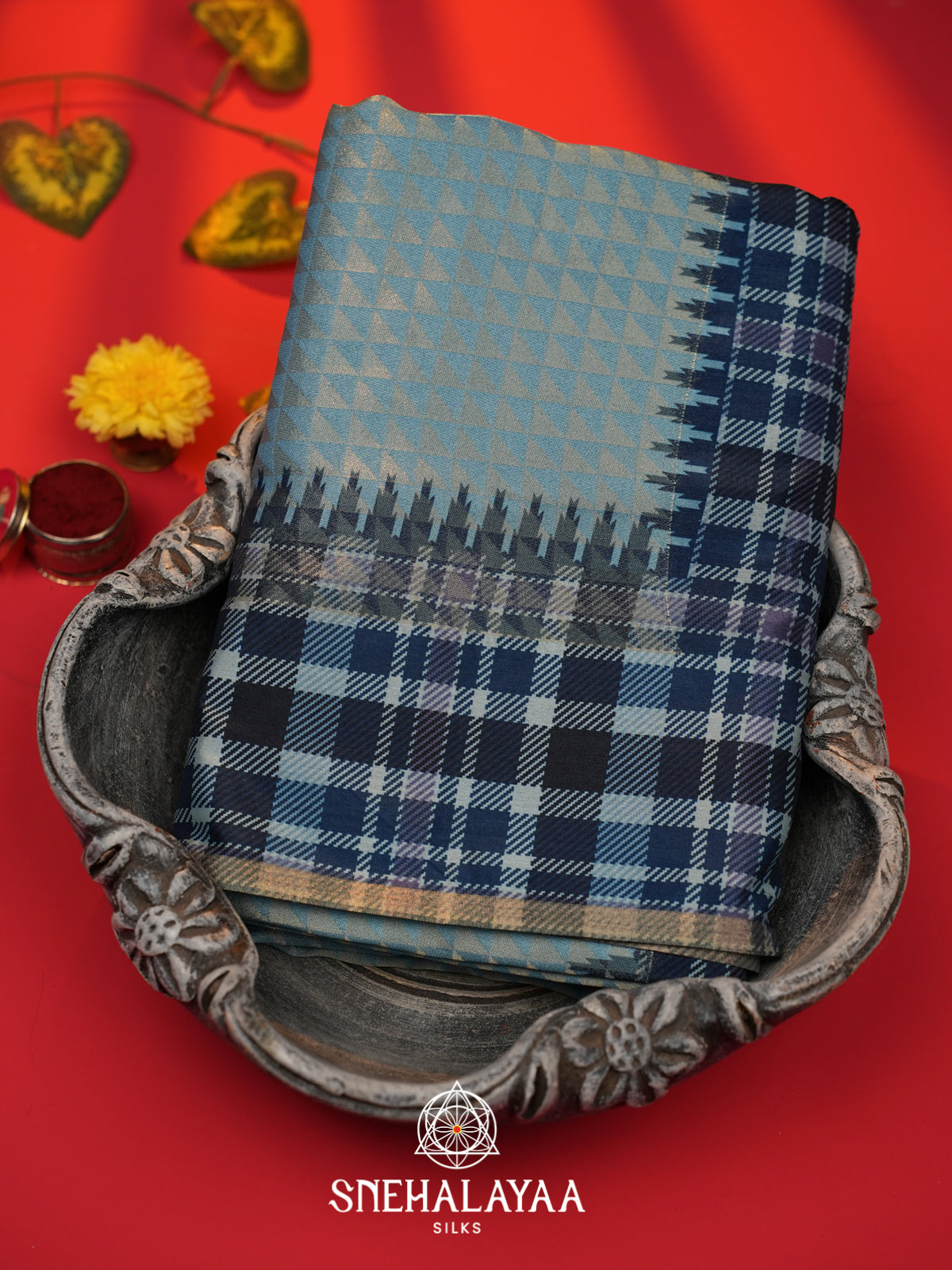 Greyish Blue Tussar Saree