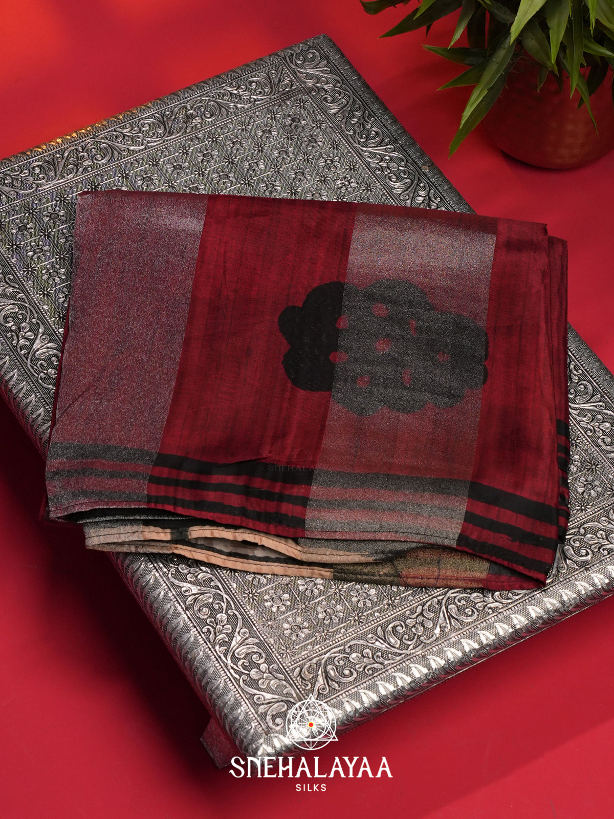 Maroon Semi Crepe Silk Saree