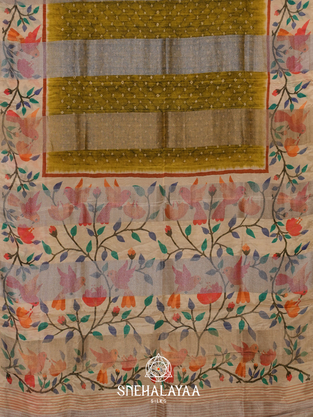 Mehendi Green Semi Crepe Silk Saree