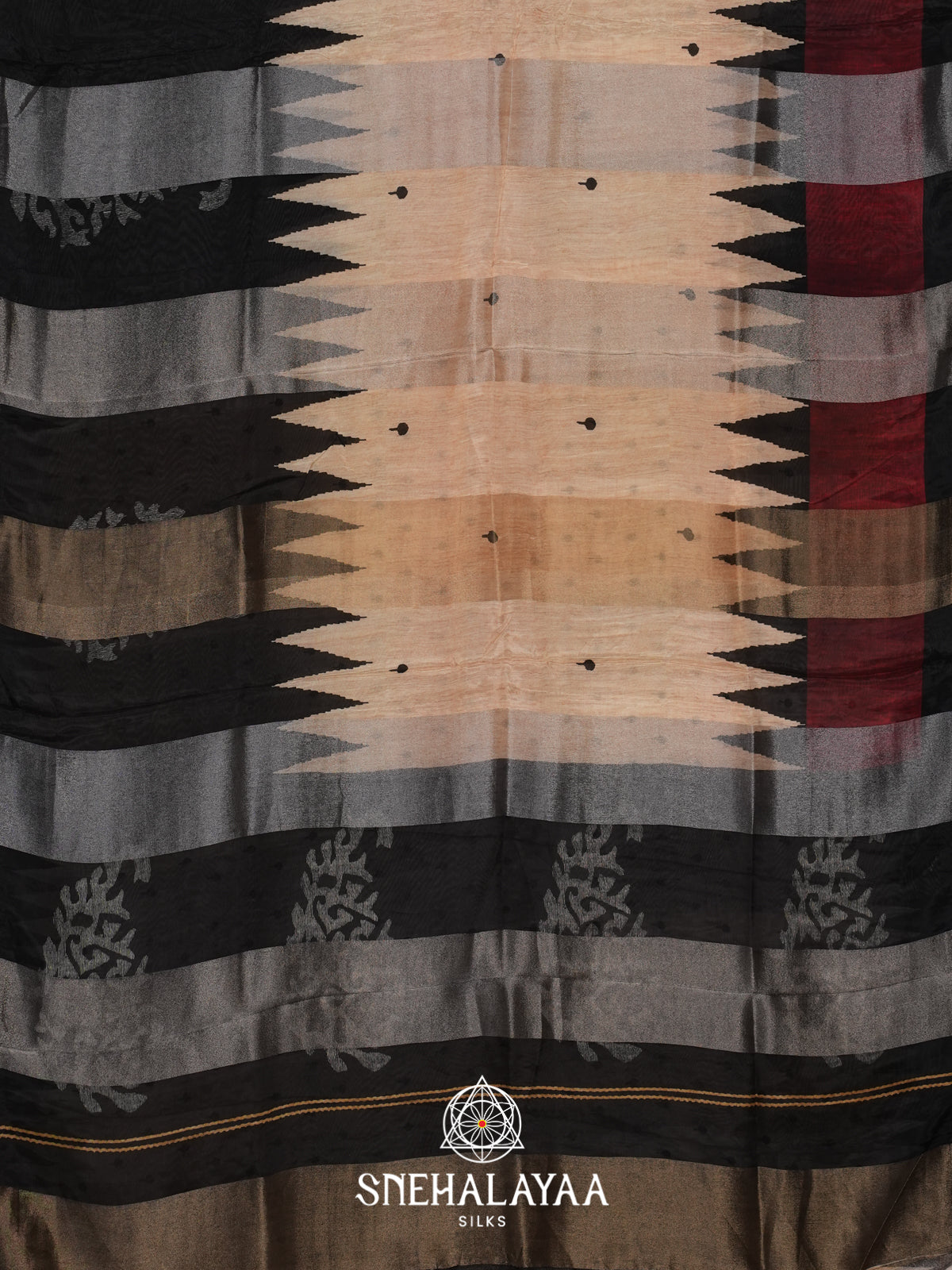 Cream with Black Semi Crepe Silk Saree