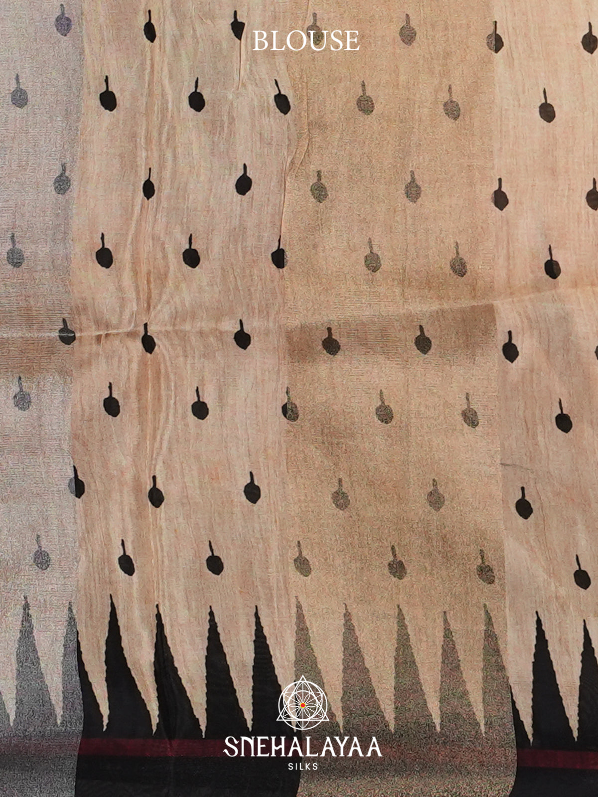 Cream with Black Semi Crepe Silk Saree