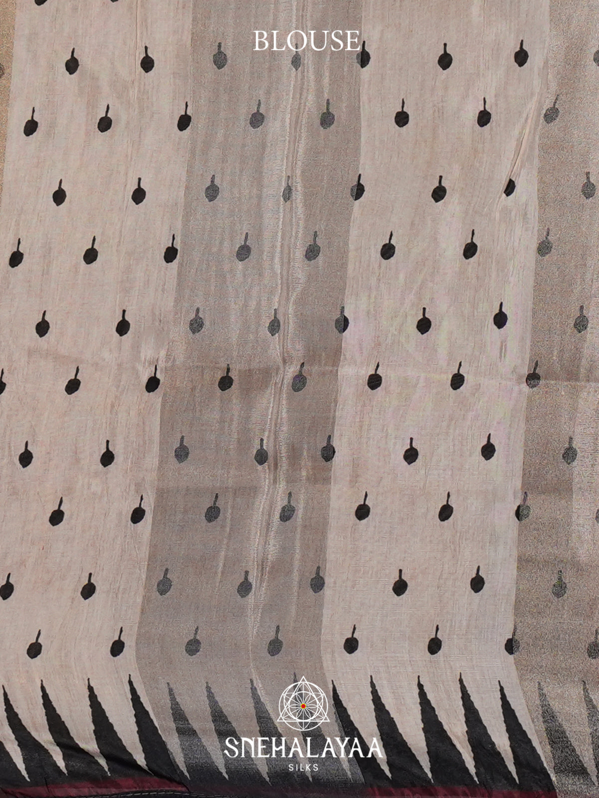 Cream with Black Semi Crepe Silk Saree